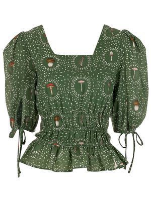 Olympiah mushroom-print cotton blouse - Green