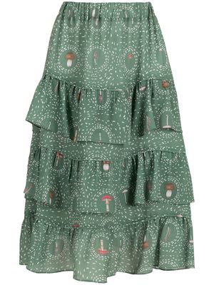 Olympiah Saia mushroom print tiered skirt - Green