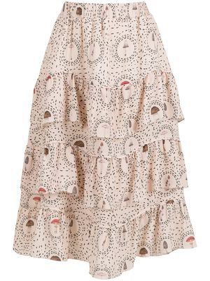 Olympiah Saia mushroom-print tiered skirt - Neutrals