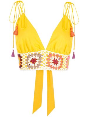 Olympiah V-neck cropped crochet top - Yellow