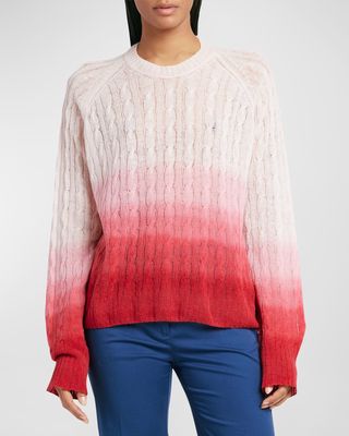 Ombre Cable-Knit Mohair Crewneck Sweater