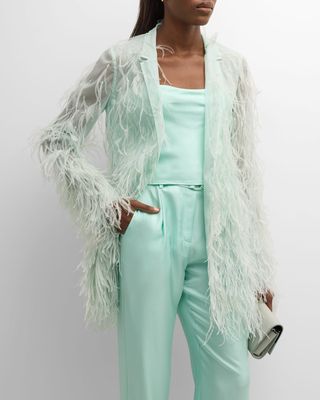 Ombre Feather Embroidered Single-Breasted Blazer Jacket