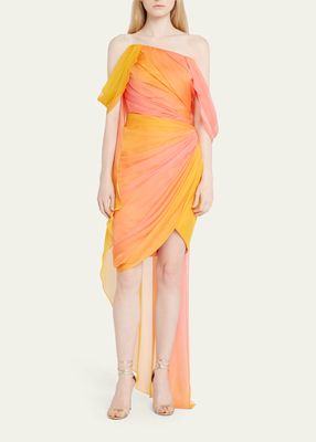 Ombre Pleated Cocktail Dress with Cape Back