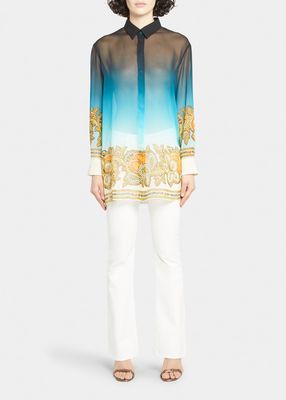 Ombre Printed Button-Front Blouse