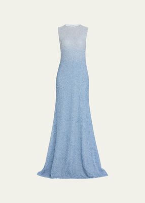 Ombre Sequin-Embellished Open-Back Trumpet Gown