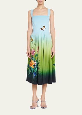 Ombre Tulip-Print Poplin Tank Midi Dress