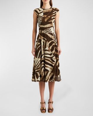Omeria Jungle-Print Linen Midi Day Dress