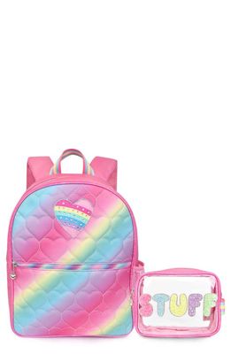 OMG Accessories Kids' Large Quilted Hearts Backpack & Stuff Pouch Set in Flamingo 