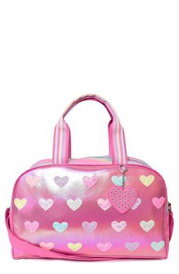 OMG Accessories Kids' Medium Glitter Hearts Duffle Bag in Flamingo
