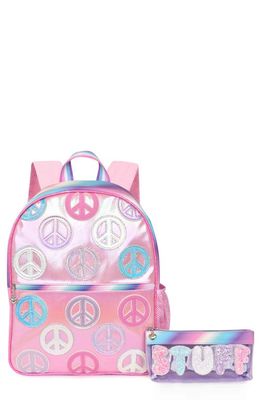 OMG Accessories Kids' Peace Sign Backpack & Stuff Pouch Set in Bubble Gum 