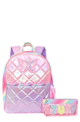 OMG Accessories Kids' Quilted Butterfly Backpack & Stuff Pouch Set in Bubble Gum 