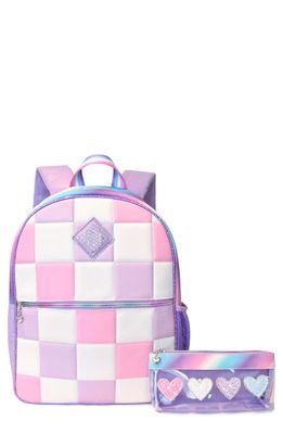 OMG Accessories Kids' Quilted Checker Backpack & Hearts Pouch Set in Orchid 