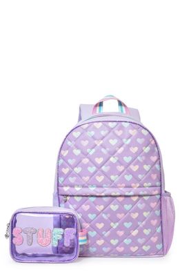 OMG Accessories Kids' Quilted Hearts Backpack & Stuff Pouch Set in Lavender