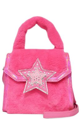 OMG Accessories Kids' Star Plush Faux Fur Top Handle Crossbody Bag in Flamingo