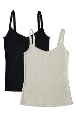 On Gossamer 2-Pack Cabana Cotton Reversible Camisoles in Blk/Gry