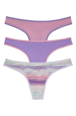 On Gossamer 3-Pack Mesh Thongs in Iris Sunset/Stripe/Sea Pink 