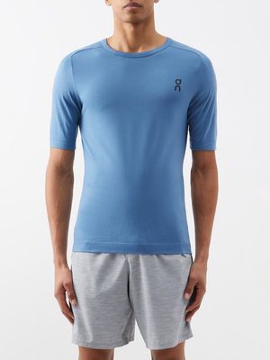 On - Logo-print Merino-blend Jersey T-shirt - Mens - Blue