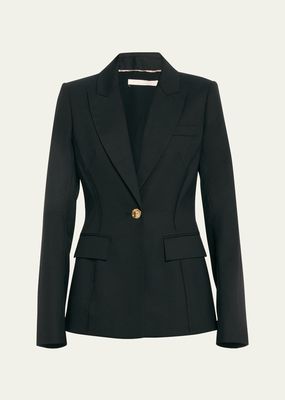 One-Button Fitted Wool Blazer