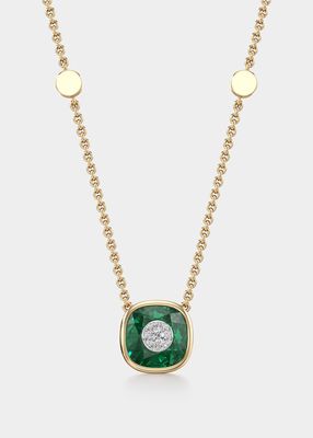 One Collection 10mm Cushion Pendant Necklace with Yellow Gold Bezel, Emerald
