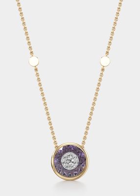 One Collection 10mm Pendant Necklace with Yellow Gold Bezel, Amethyst