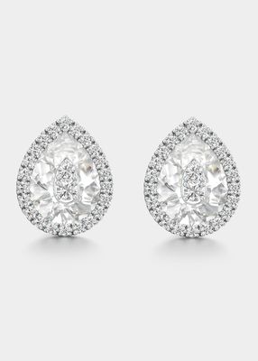 One Collection Mini Pear-Shape Earrings with Diamond Halo, White Quartz