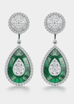 One Collection Pear-Shape Drop Earrings with Diamond Halo, Emerald