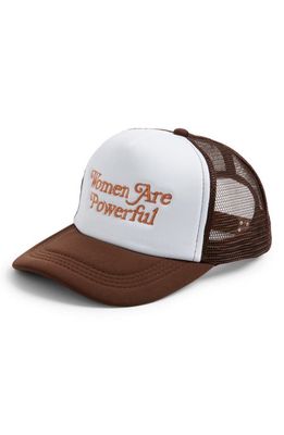 One DNA Women Are Powerful Embroidered Trucker Hat in Brown