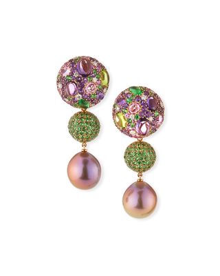 One-of-a-Kind 18k Pink Pearl & Mixed-Stone Drop Earrings