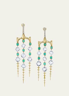 One of a Kind 18K Yellow Gold and Platinum Chrona Earrings with White Sapphire, Tourmaline and Diamonds