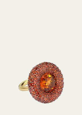 One of a Kind 18K Yellow Gold and Silver Ring with Orange Zircon and Sapphires, Size 5.75