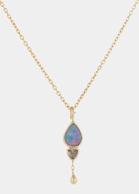 One-Of-A-Kind Australian Opal Doublet and Grey Diamond Necklace