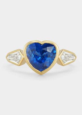 One-of-a-Kind Blue Sapphire Heart and Diamond Autumn Ring