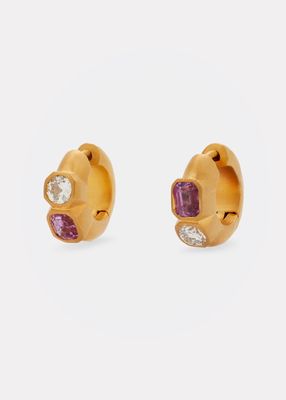 One-Of-A-Kind Double Pink Sapphire and Diamond Hoop Earrings