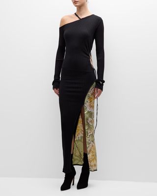 One-Of-A-Kind Jersey Scarf Long-Sleeve Midi Dress