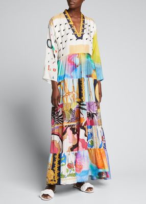 One-of-a-Kind Mixed-Print Silk Maxi Dress