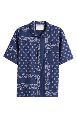 ONE OF THESE DAYS Bandana Print Short Sleeve Button-Up Shirt in Navy