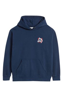 ONE OF THESE DAYS Horse Shoe Embroidered Cotton Hoodie in Navy