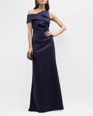 One-Shoulder Asymmetric Shimmer Gown