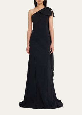 One-Shoulder Bow Chiffon Gown