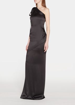 One-Shoulder Bow Satin Gown