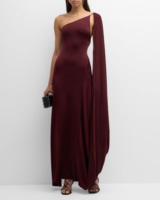 One-Shoulder Cape Sleeveless Maxi Dress