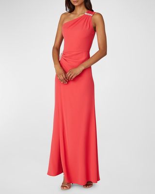 One-Shoulder Crystal-Embellished Crepe Gown