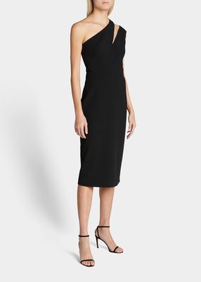 One-Shoulder Cutout Sheath Midi Dress