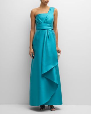 One-Shoulder Draped A-Line Gown