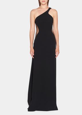 One-Shoulder Gown w/ Mesh Panels