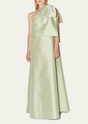 One-Shoulder Gown with Oversize Bow Detail