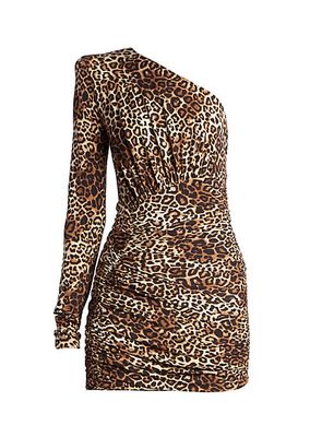 One-Shoulder Leopard-Print Minidress