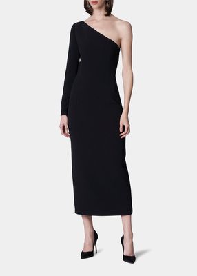One-Shoulder Long-Sleeve Midi Dress