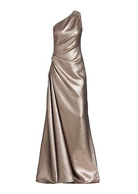 One-Shoulder Metallic Lamé Gown