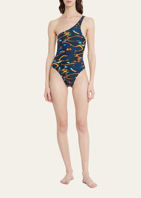 One-Shoulder Printed One-Piece Swimsuit